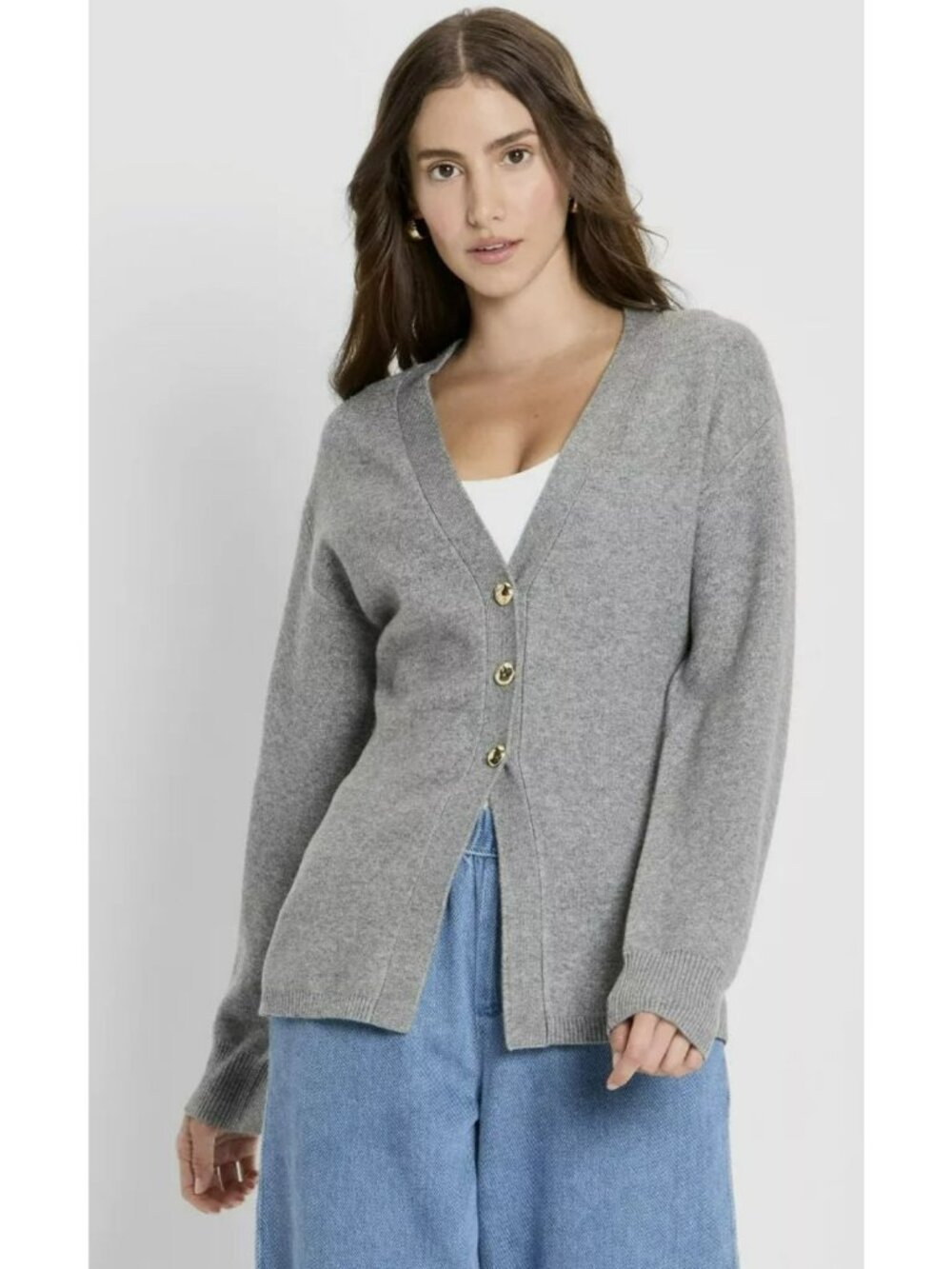 Future Collective Gray Button-Front Cardigan Sweater XL